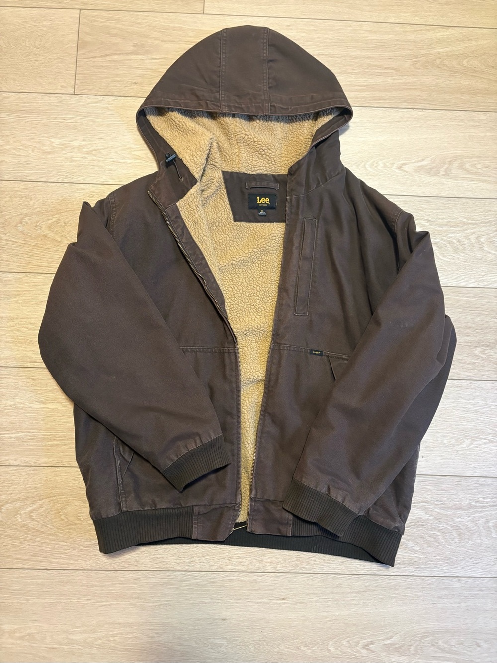 Lee Chocolate Brown Hooded Sherpa-Lined workwear Jacket